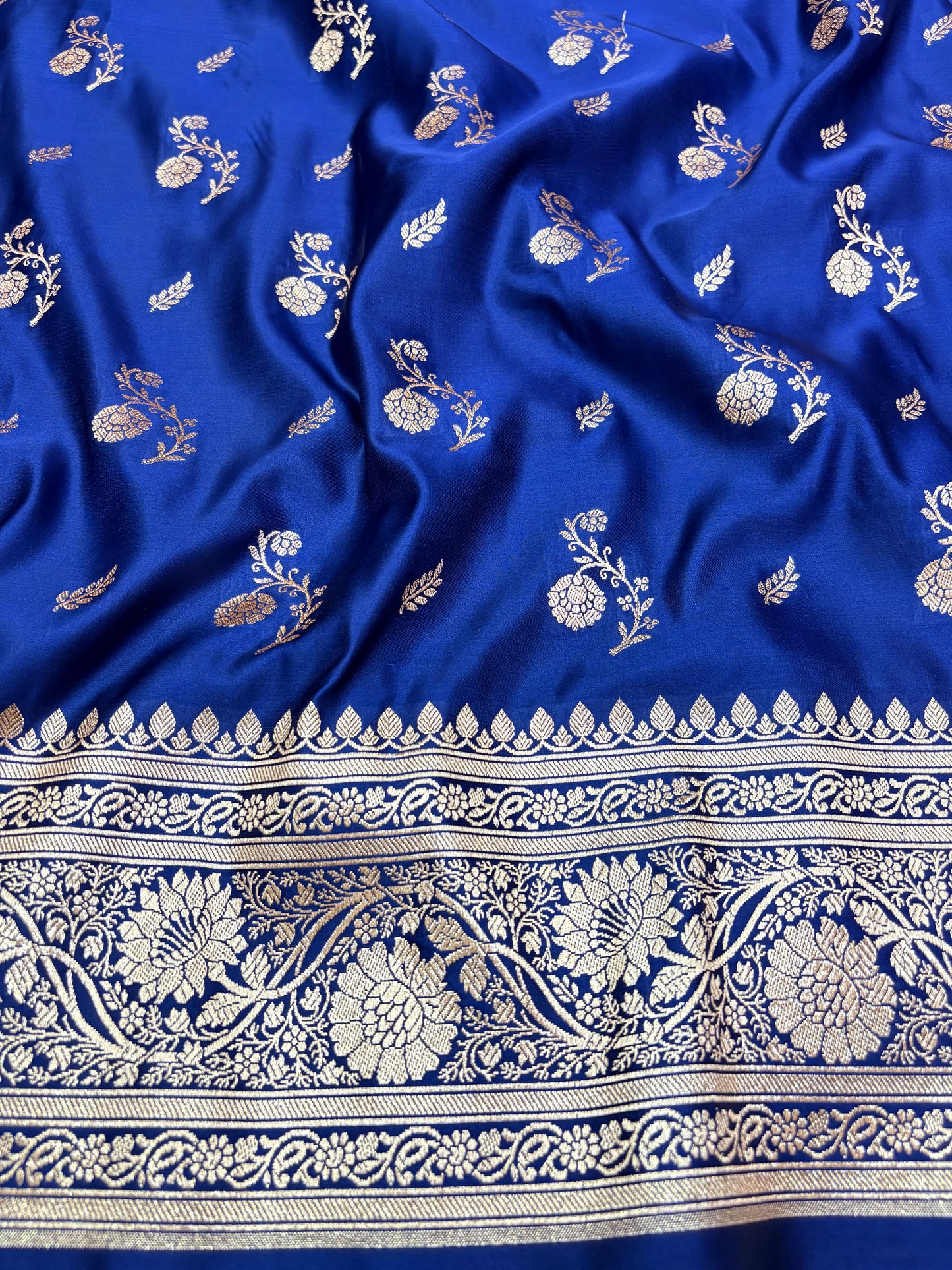 Navy Blue Banarasi Katan Silk Saree With Intricate Silver Zari Weaving