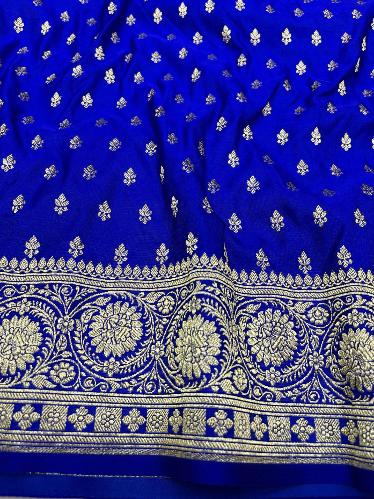 Royal Blue Banarasi Katan Silk Saree With Intricate Silver Zari Heritage Weaving