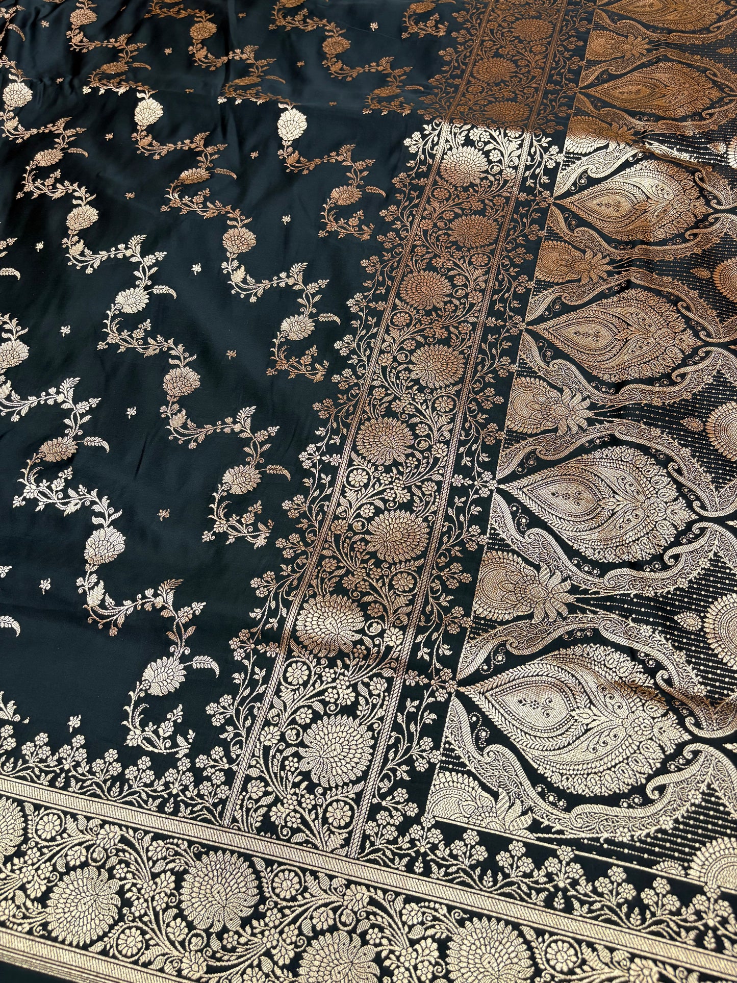 Black Katan Banarasi Saree with Floral Buti Weaving and Rich Zari Pallu