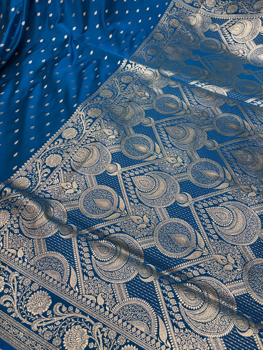 Peacock Blue Katan Banarasi Silk Saree