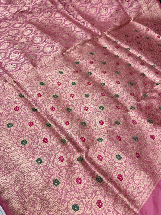 Banarasi Meenakari Woven Pure Katan Silk Saree in Blush Pink (PK6)