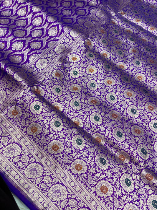 Banarasi Meenakari Woven Pure Katan Saree in Royal Violet