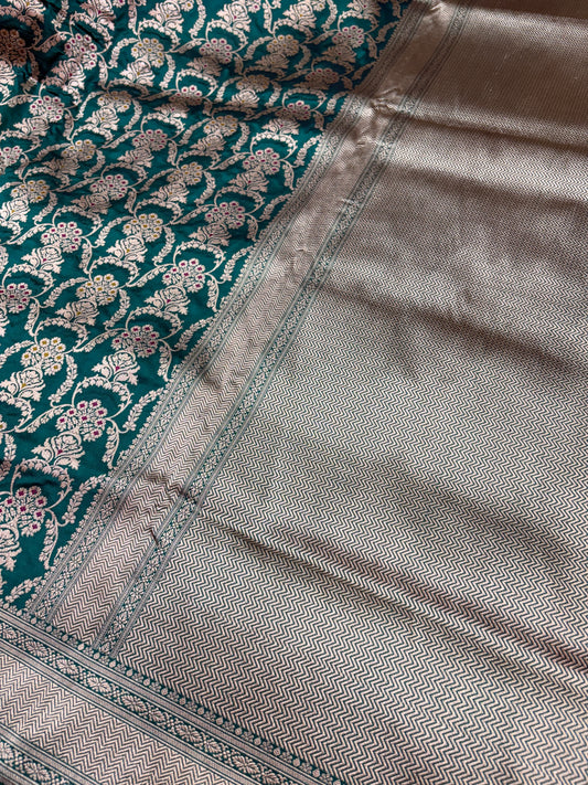 Banarasi Minakari Woven Pure Katan Silk Saree In Teal