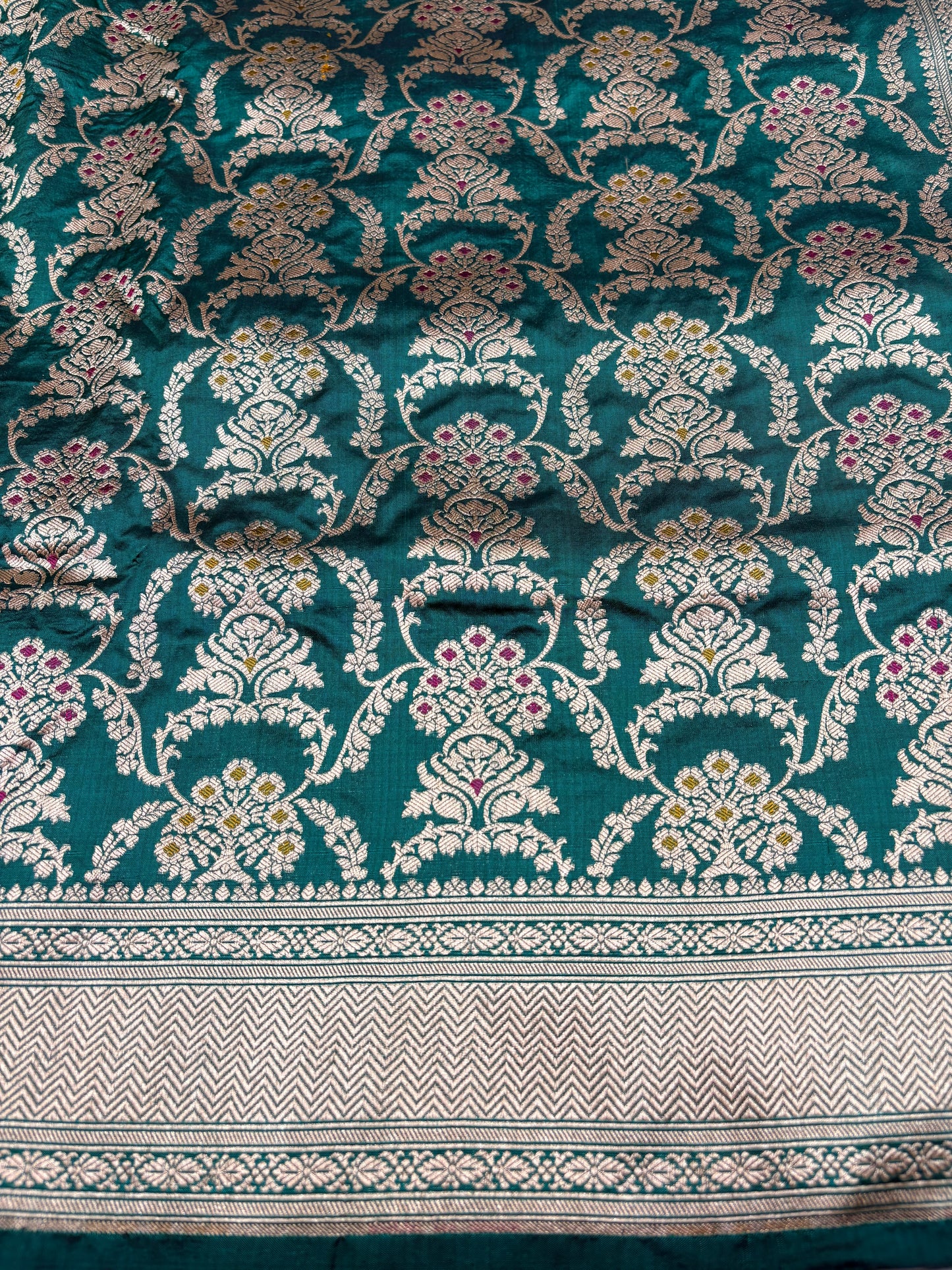 Banarasi Minakari Woven Pure Katan Silk Saree In Teal
