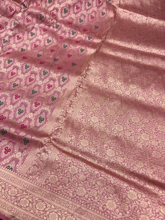 Banarasi Meenakari Woven Pure Katan Silk Saree in Blush Pink