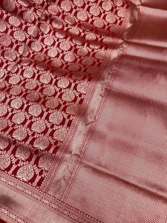 Banarasi Meenakari Woven Pure Katan Silk Saree in Regal Red