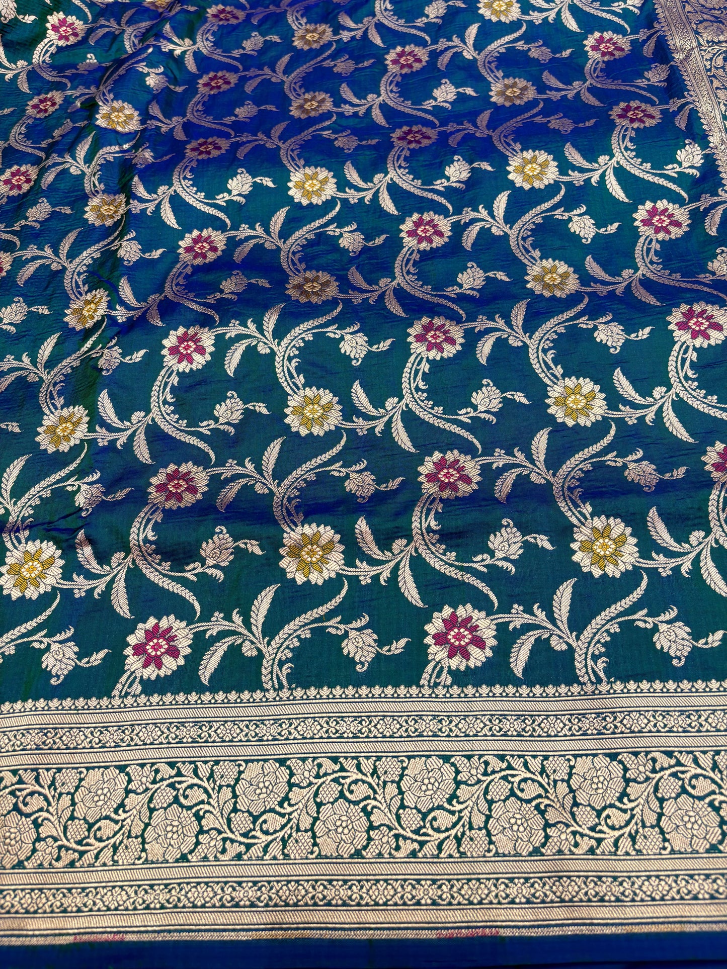 Banarasi Meenakari Woven Pure Katan Silk Saree in Rama Blue