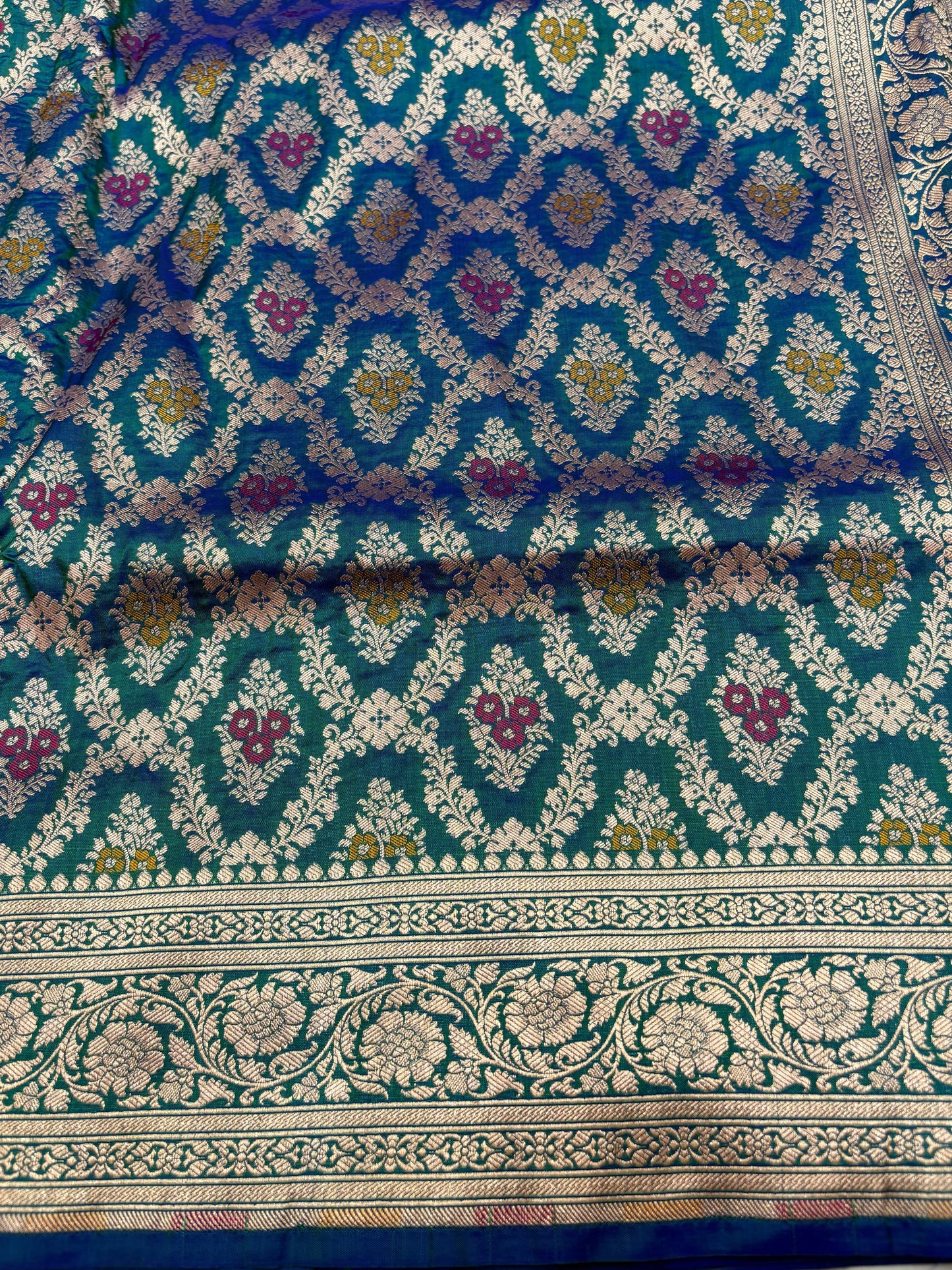 Banarasi Meenakari Woven Pure Katan Silk Saree in Rama Blue