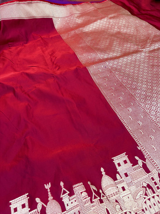 Kashi Darshan Mashru Saree – Maroon Magenta
