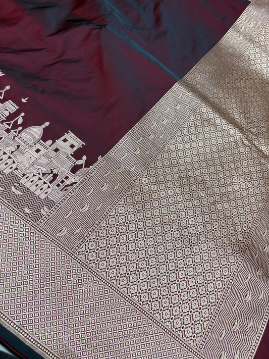 Kashi Darshan Mashru Saree – Coca Cola Brown