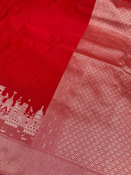 Kashi Darshan Mashru Saree – Red
