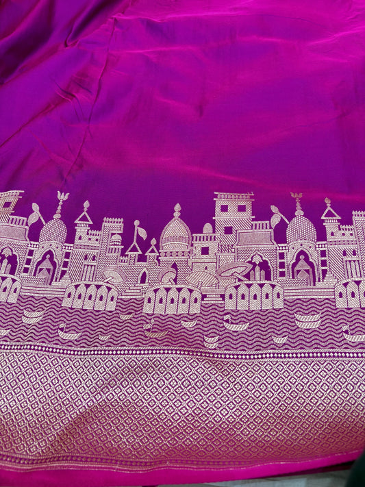 Kashi Darshan Mashru Silk Saree – Rani Pink