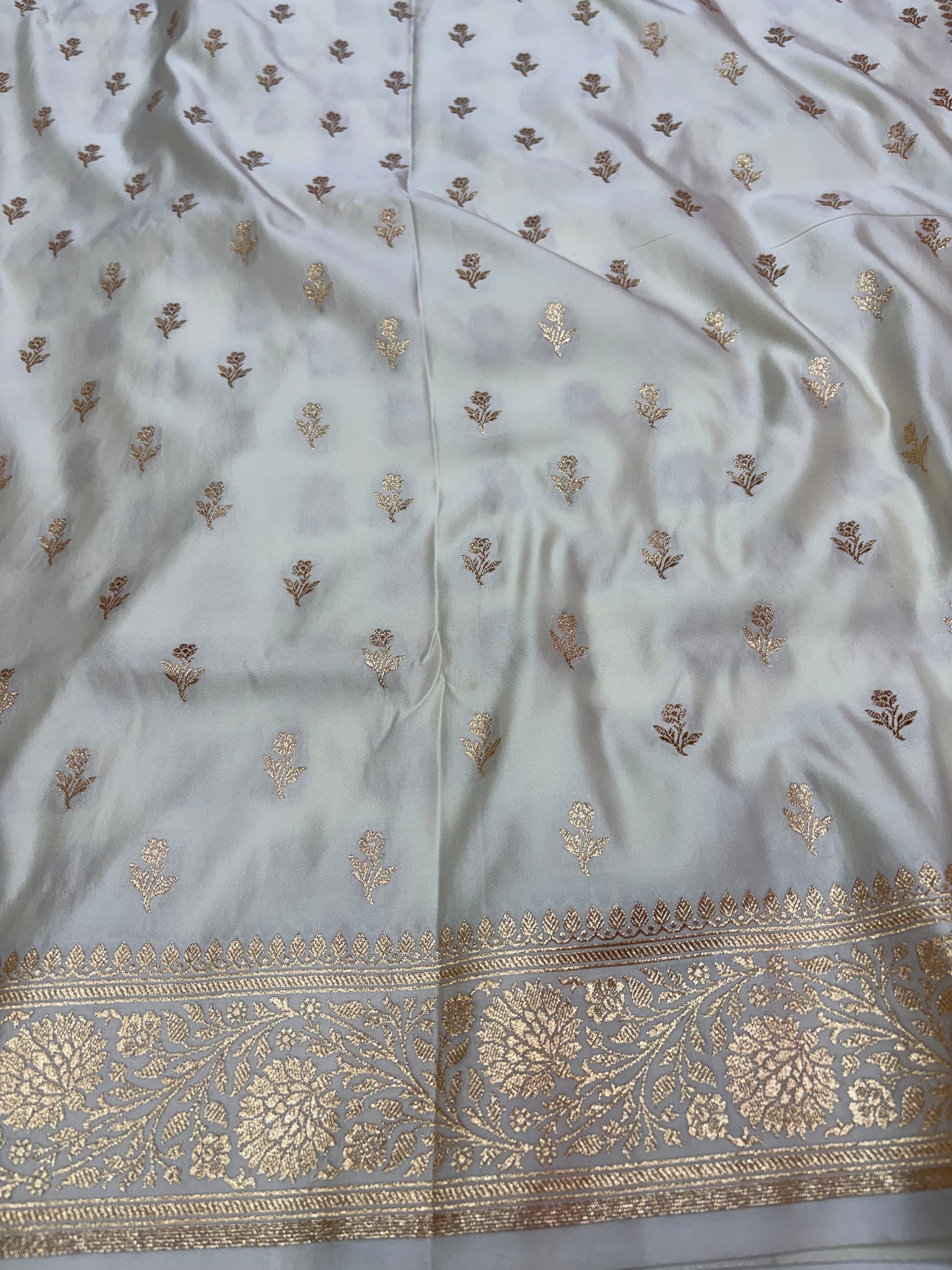 Ivory (White) Gold Zari Banarasi Katan Silk Saree