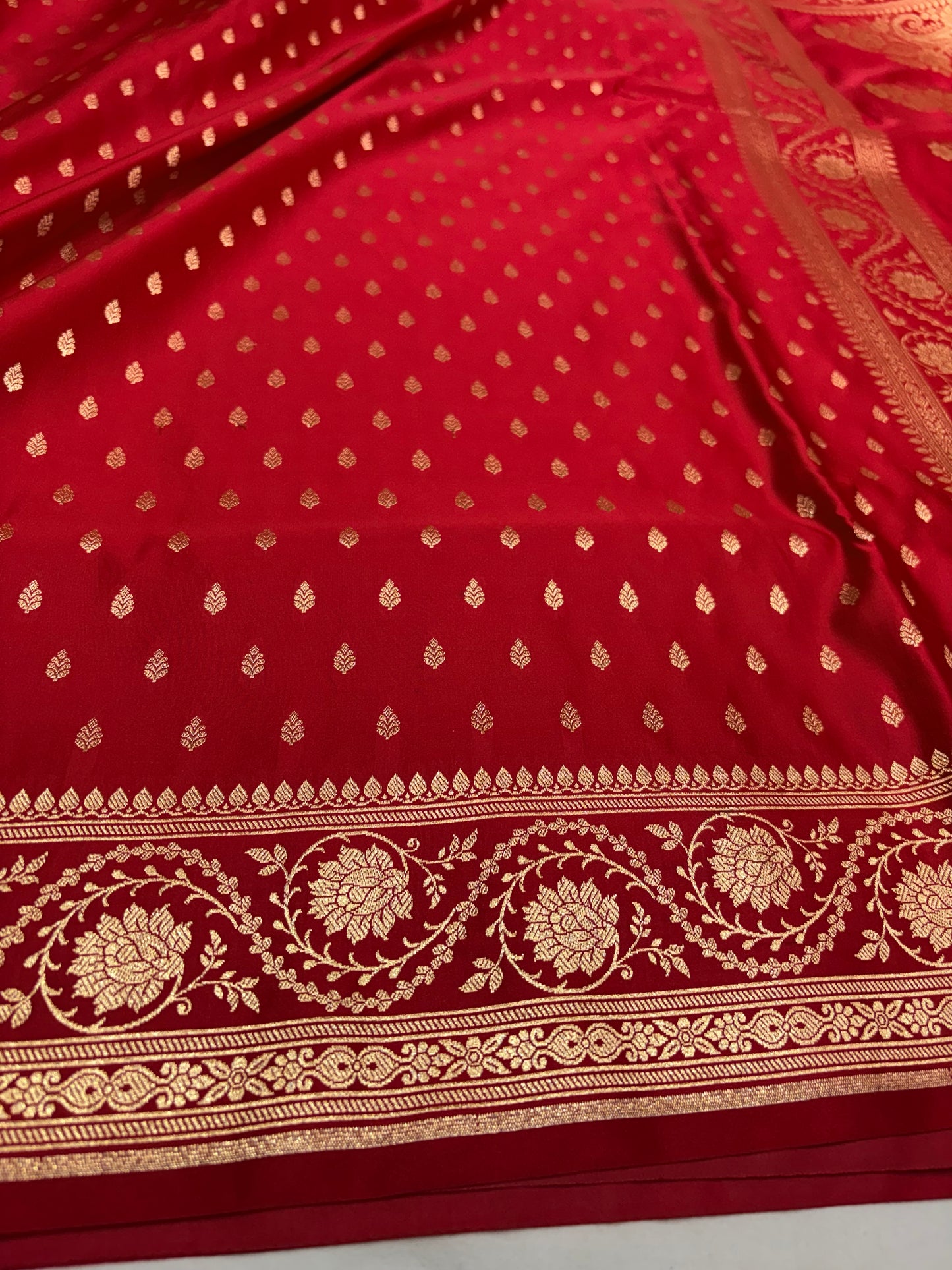 Red Katan Silk Banarasi Saree with Golden Zari Weaving
