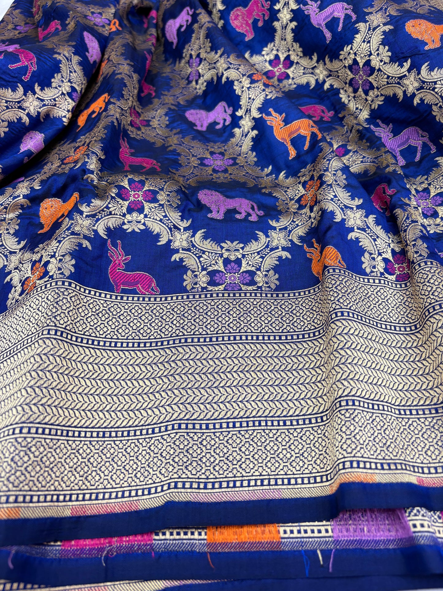 Royal Blue Pure Banarasi Katan Silk Saree with Animal Figure Weaving (PK22)