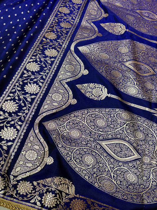 Royal Blue Satin Silk Saree with Banarasi Zari Weaving