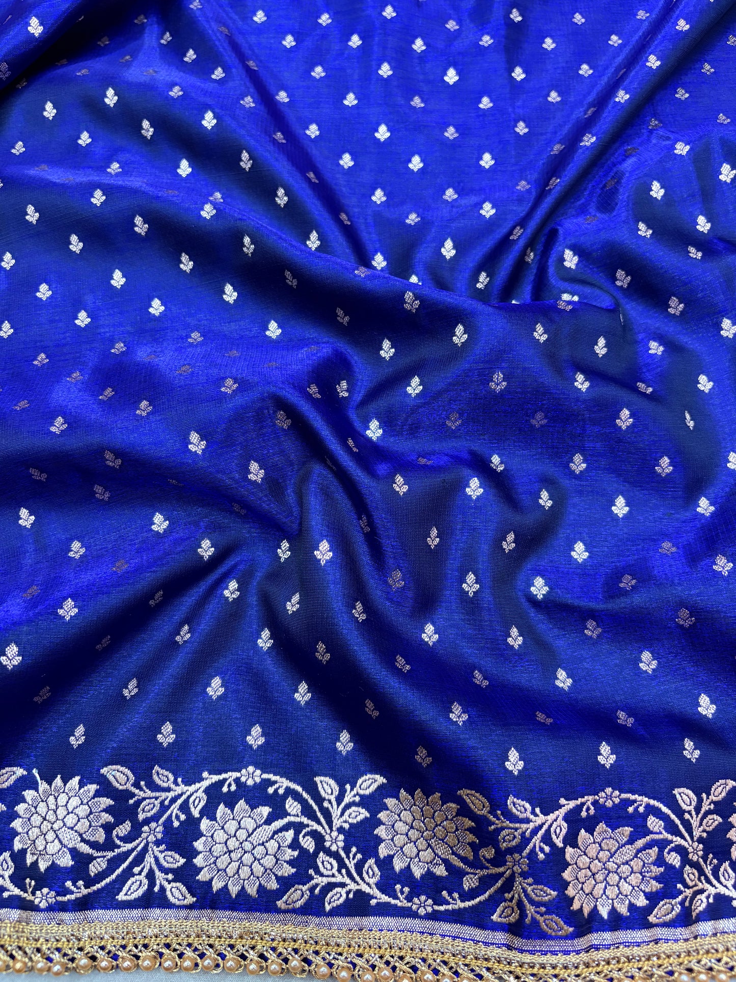 Royal Blue Satin Silk Saree with Banarasi Zari Weaving