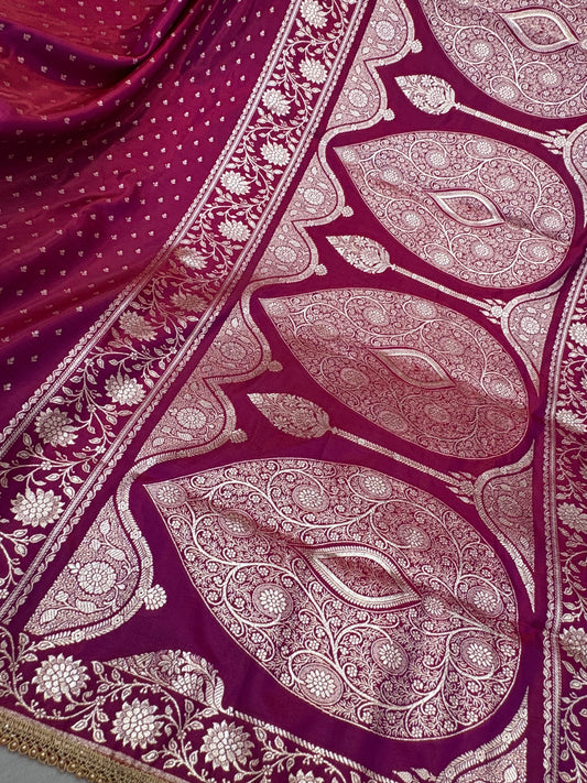 Rani Pink Satin Silk Saree with Banarasi Zari Weaving (S5)