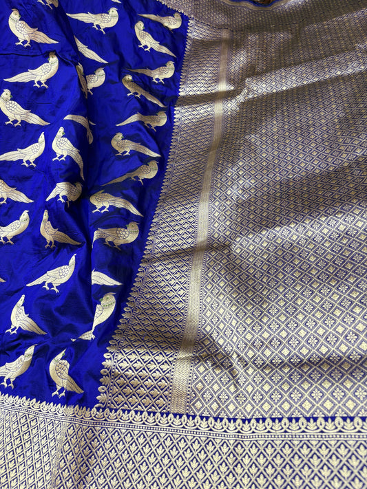 Royal Blue Pure Banarasi Katan Figure Saree (PK27)