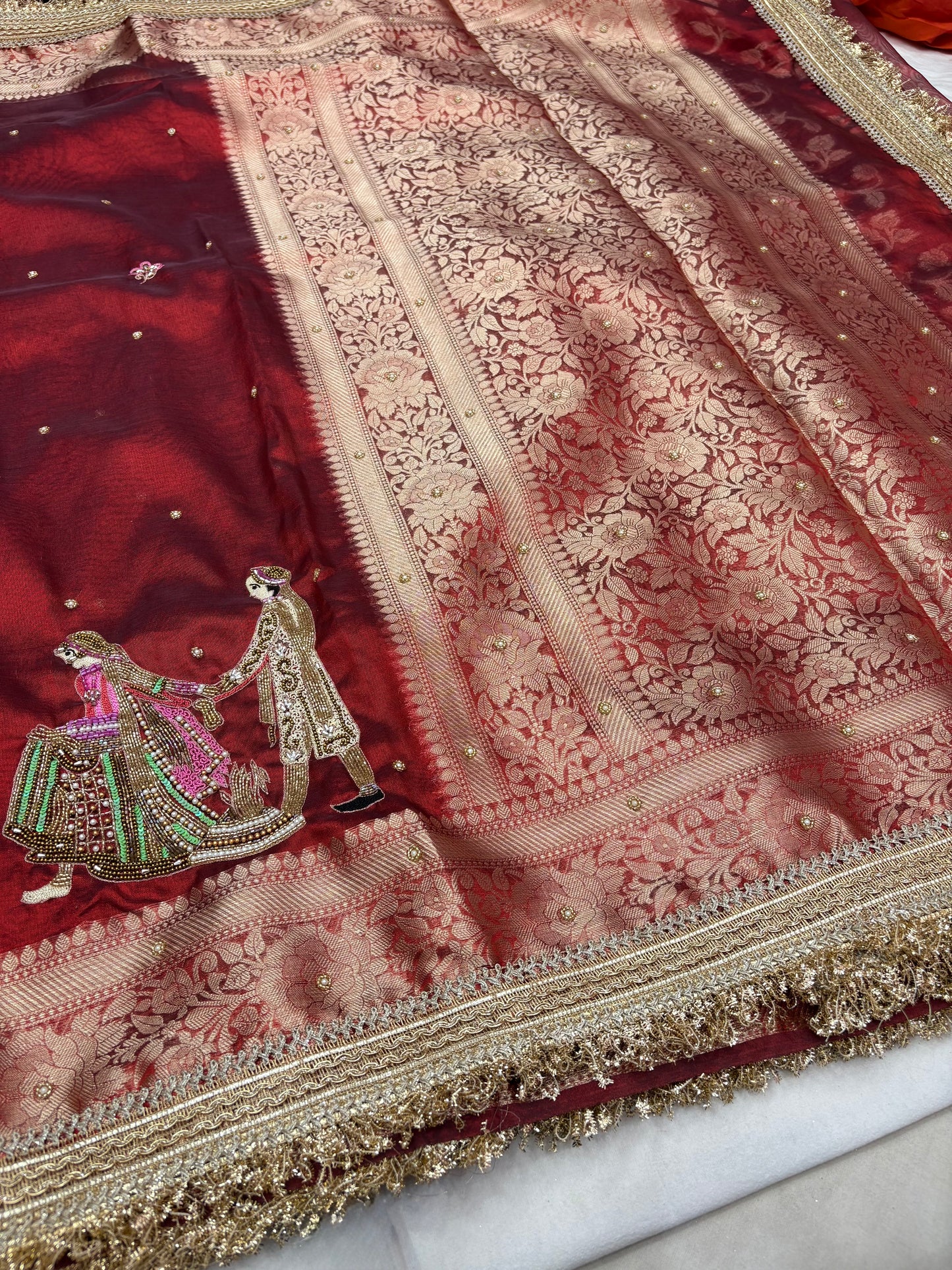 Banarasi Tissue Silk Saree with Handwoven Zardozi Saat Phere Work (T10)