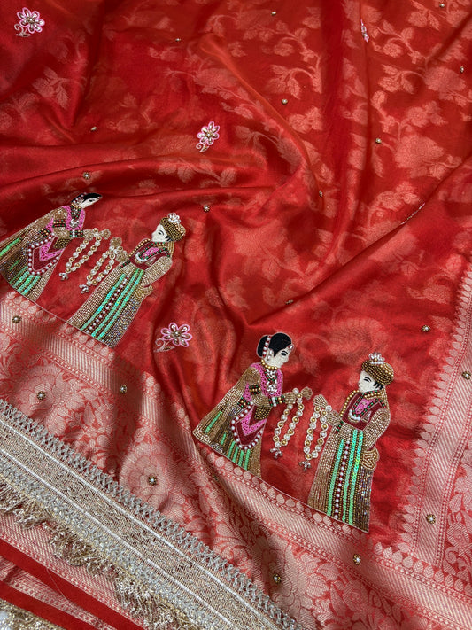 Banarasi Tissue Saree with Varmala Zardozi Handwork (T9)