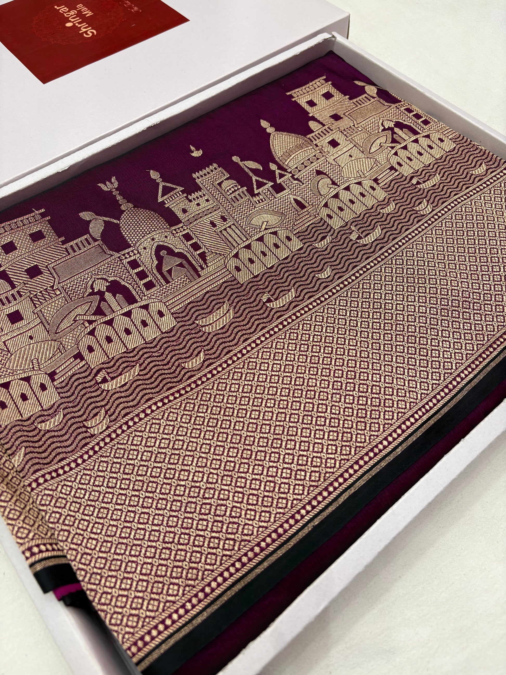 Decorative fabric with architectural patterns on a white background