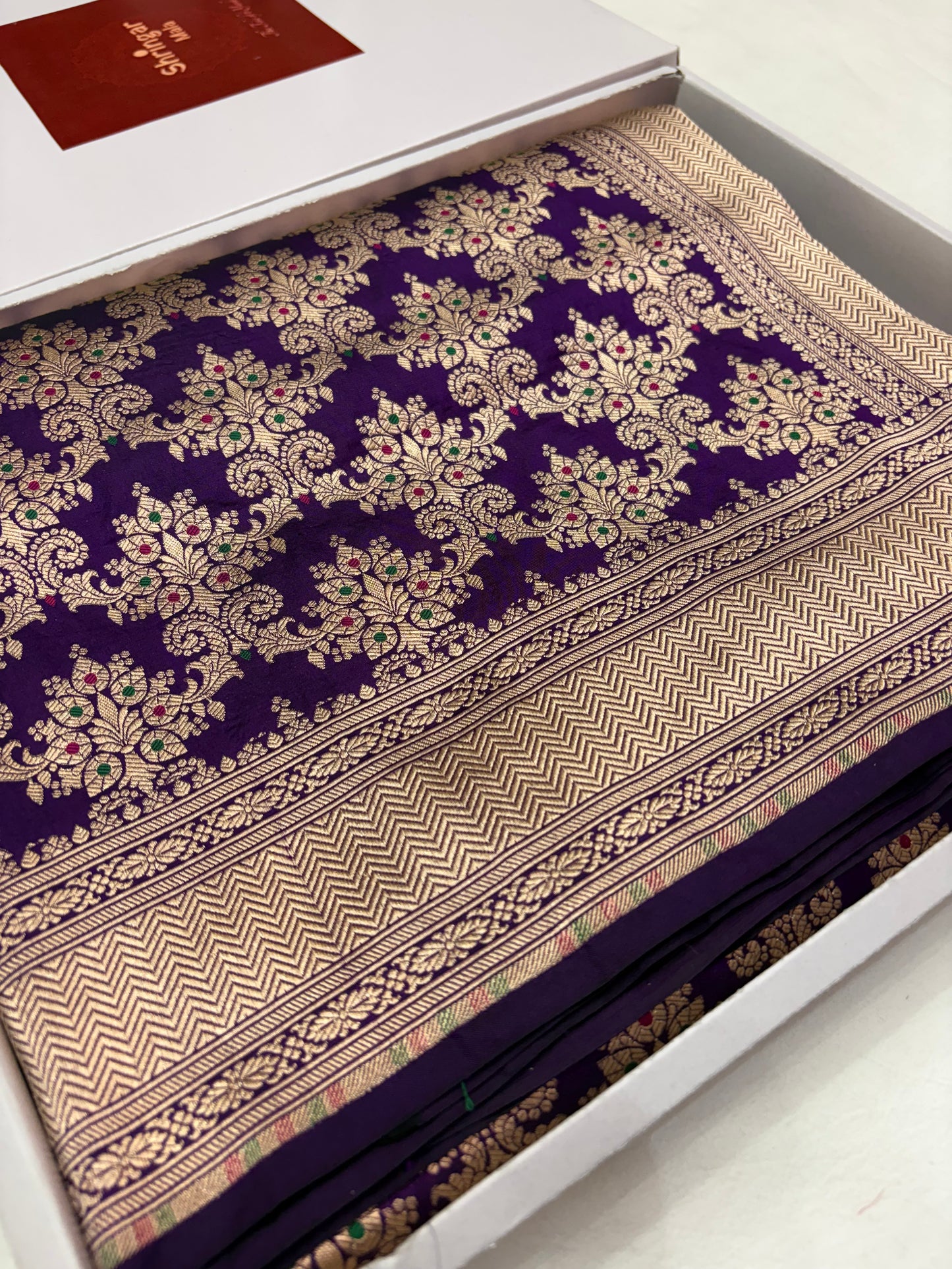 Banarasi Meenakari Woven Pure Katan Silk Saree in Royal Purple