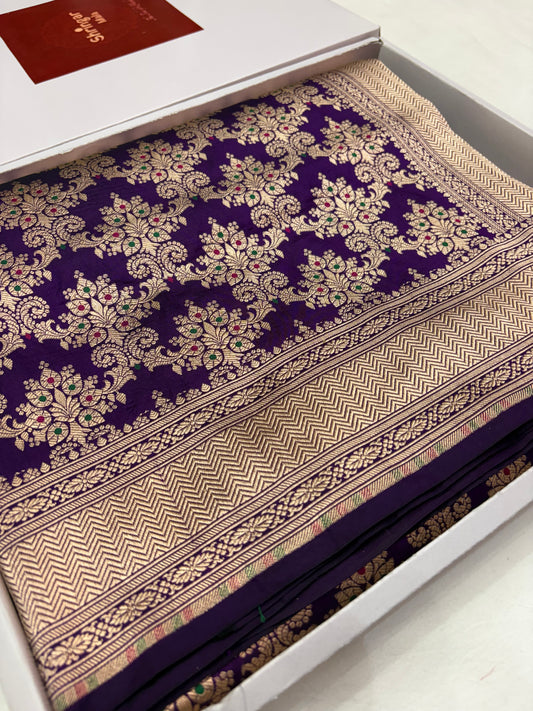 Banarasi Meenakari Woven Pure Katan Silk Saree in Royal Purple