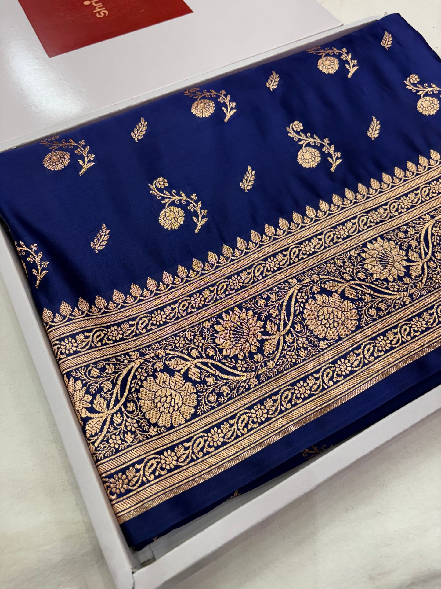 Navy Blue Banarasi Katan Silk Saree With Intricate Silver Zari Weaving