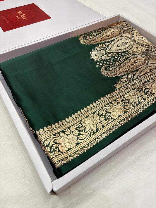 Green Plain Katan Banarasi Saree with Zari Woven Blouse