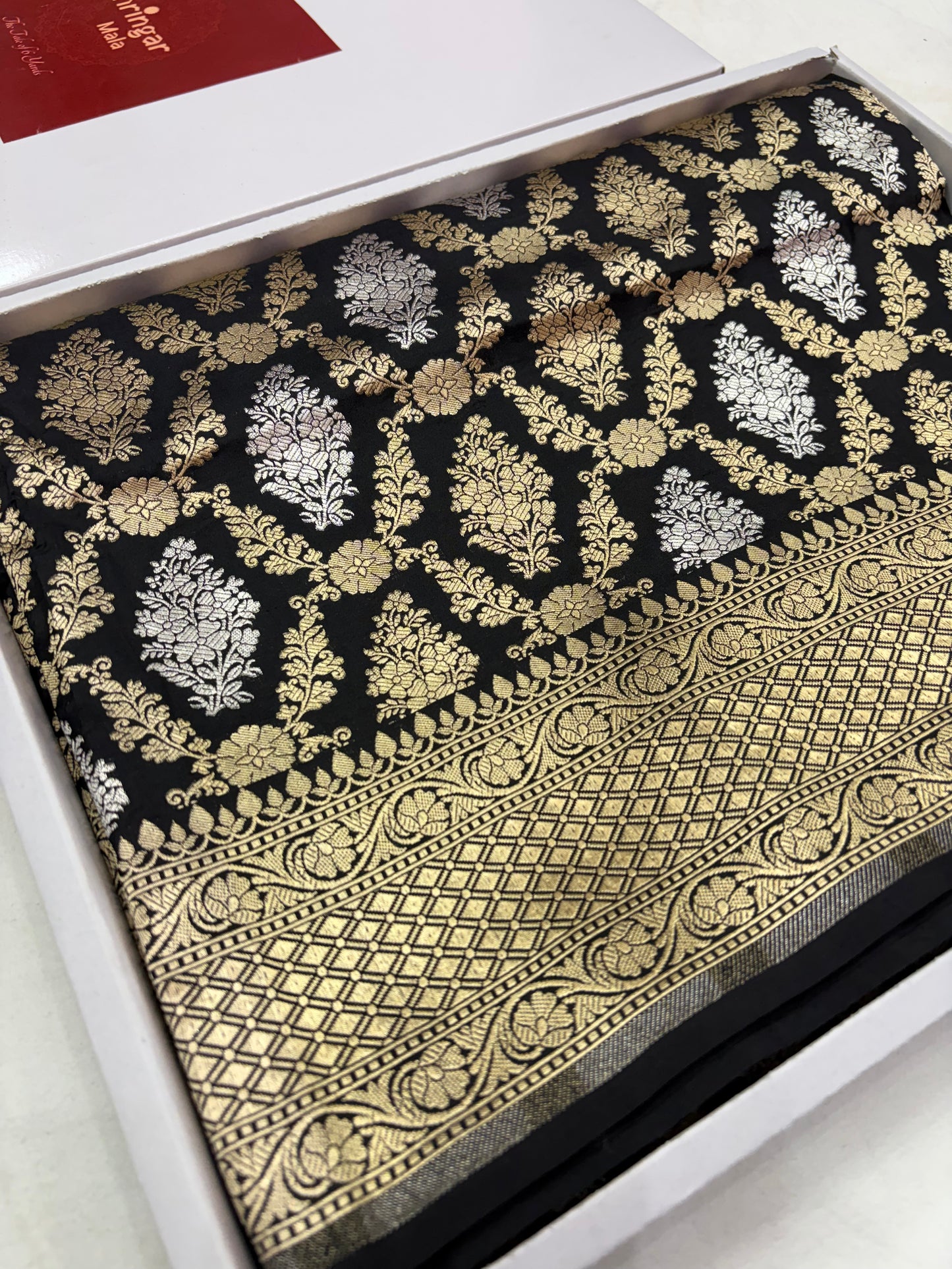 Neeta Ambani Midnight Black Pure Banarasi Katan Silk Saree With Dual Zari Weaving (PK3)