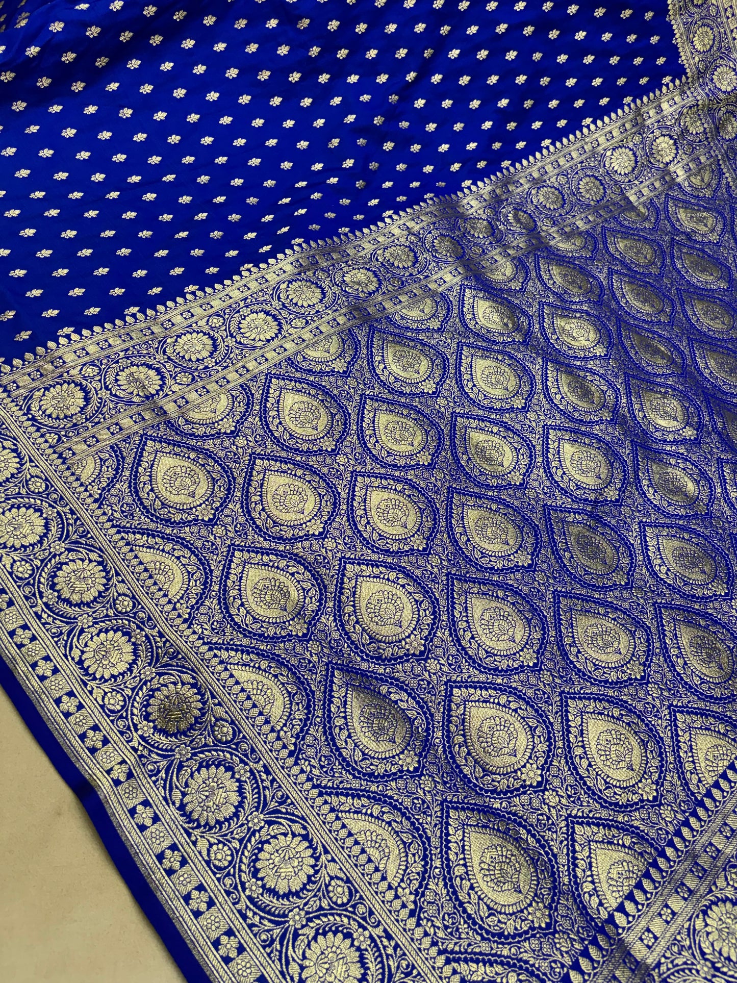 Royal Blue Banarasi Katan Silk Saree With Intricate Silver Zari Heritage Weaving