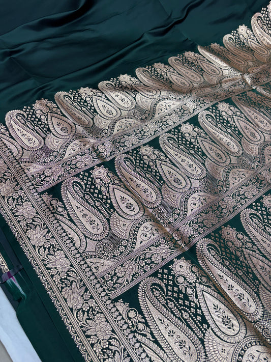 Green Plain Katan Banarasi Saree with Zari Woven Blouse