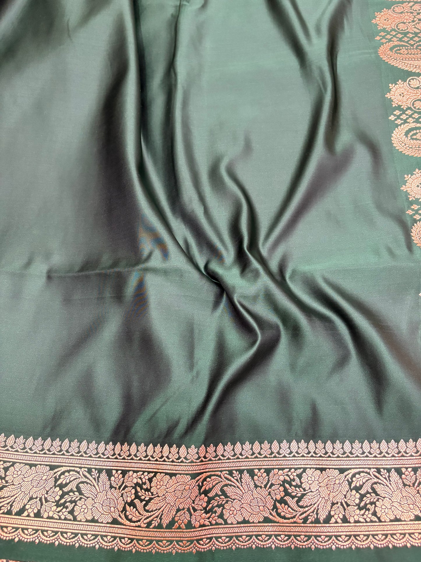 Green Plain Katan Banarasi Saree with Zari Woven Blouse