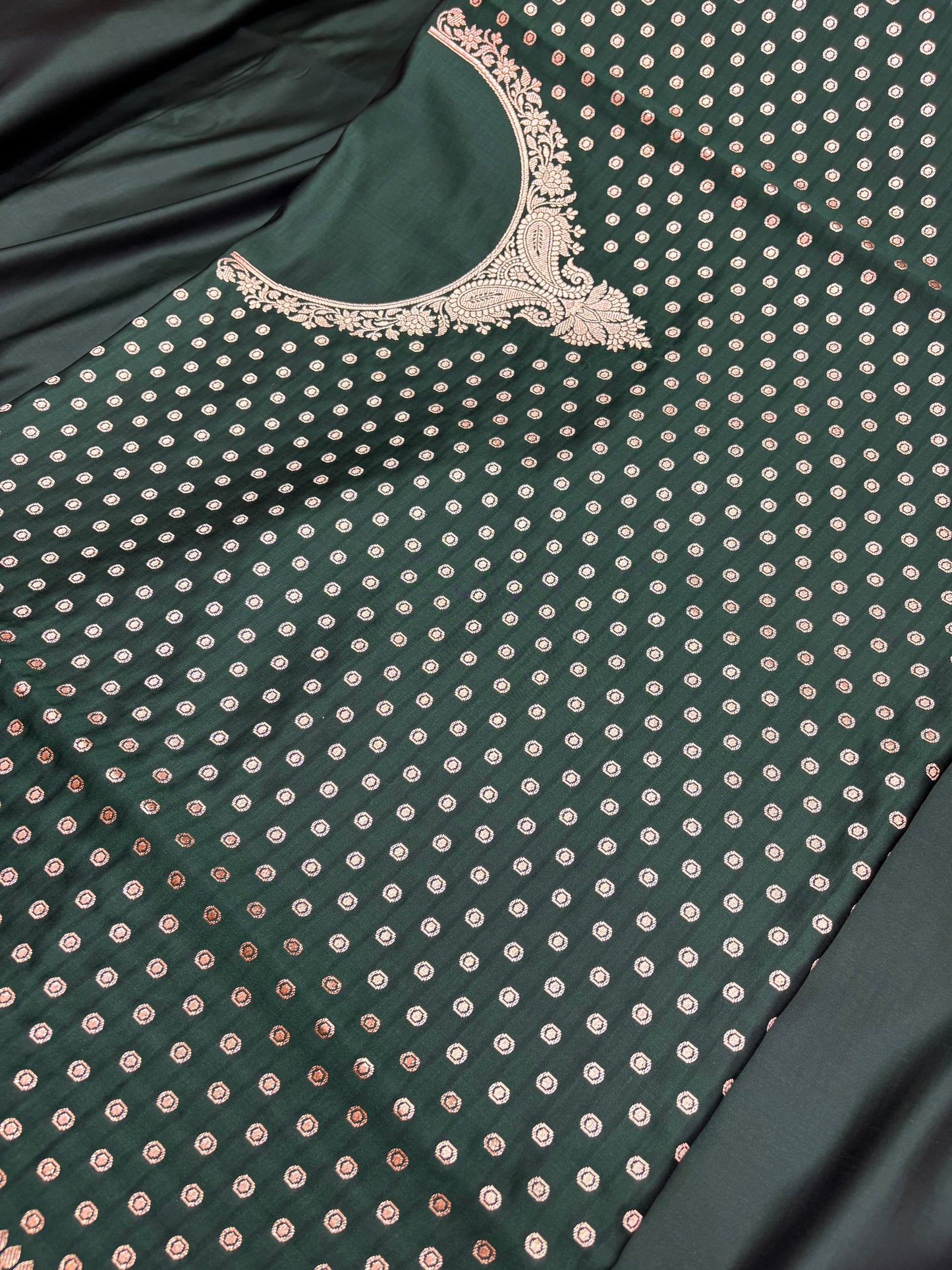 Green Plain Katan Banarasi Saree with Zari Woven Blouse