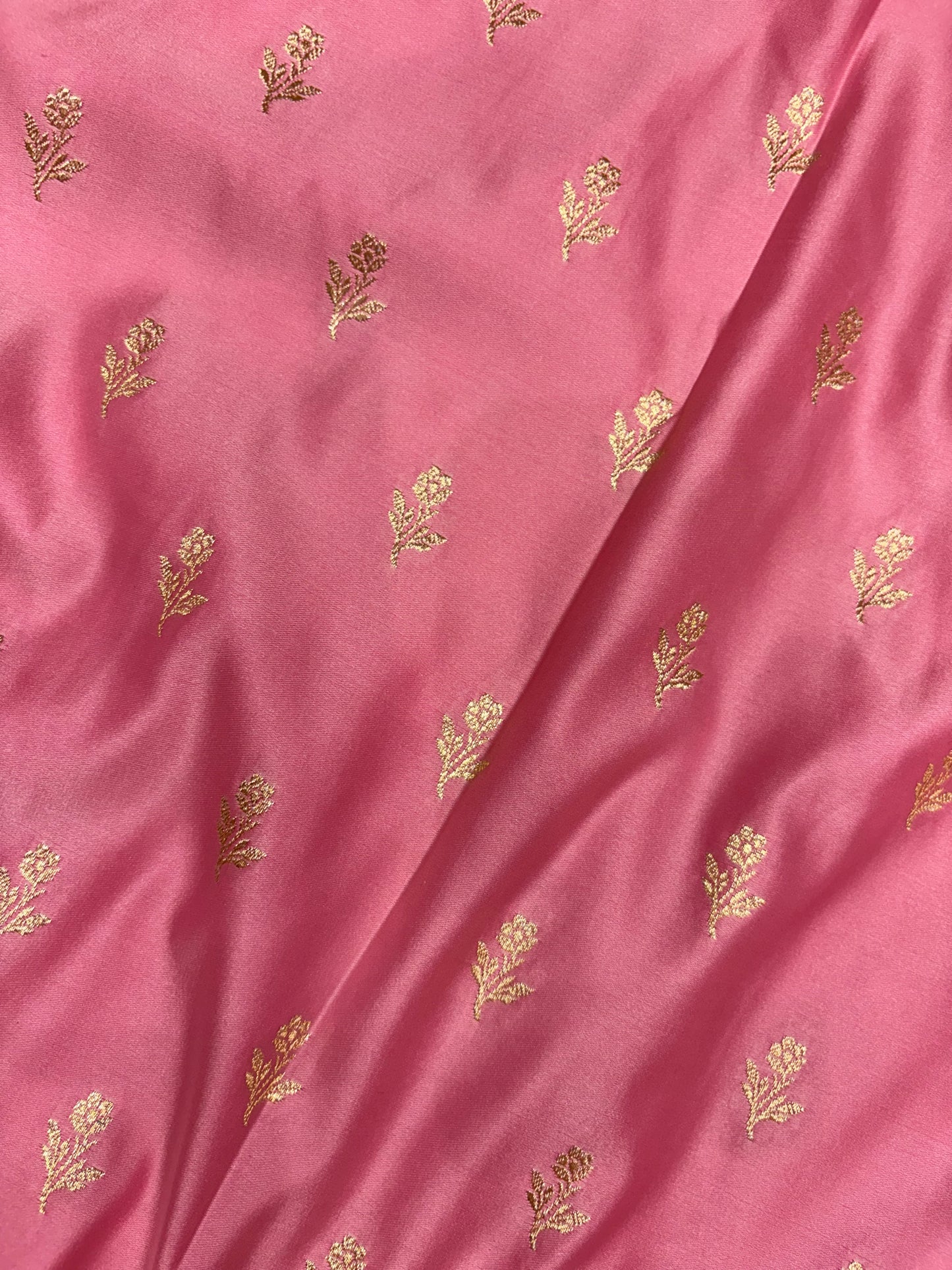 Pastel Pink Katan Banarasi Saree with Gold Zari Floral Booti Work