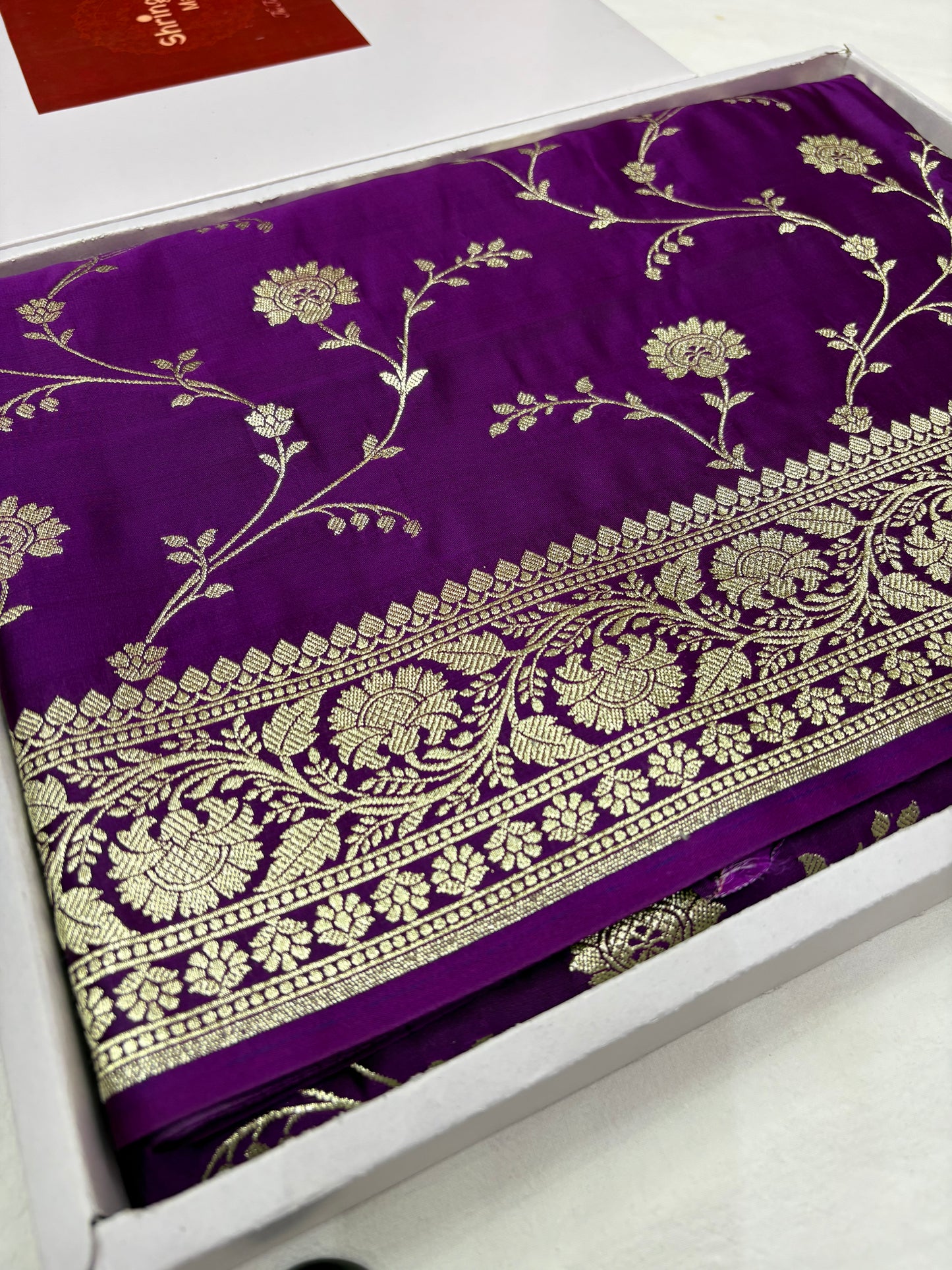 Magenta Katan Banarasi Saree with Floral Jaal and Traditional Pallu