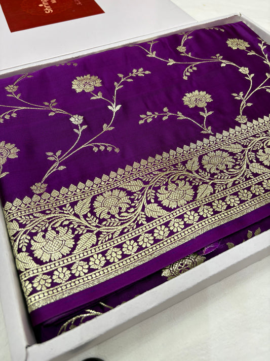 Magenta Katan Banarasi Saree with Floral Jaal and Traditional Pallu