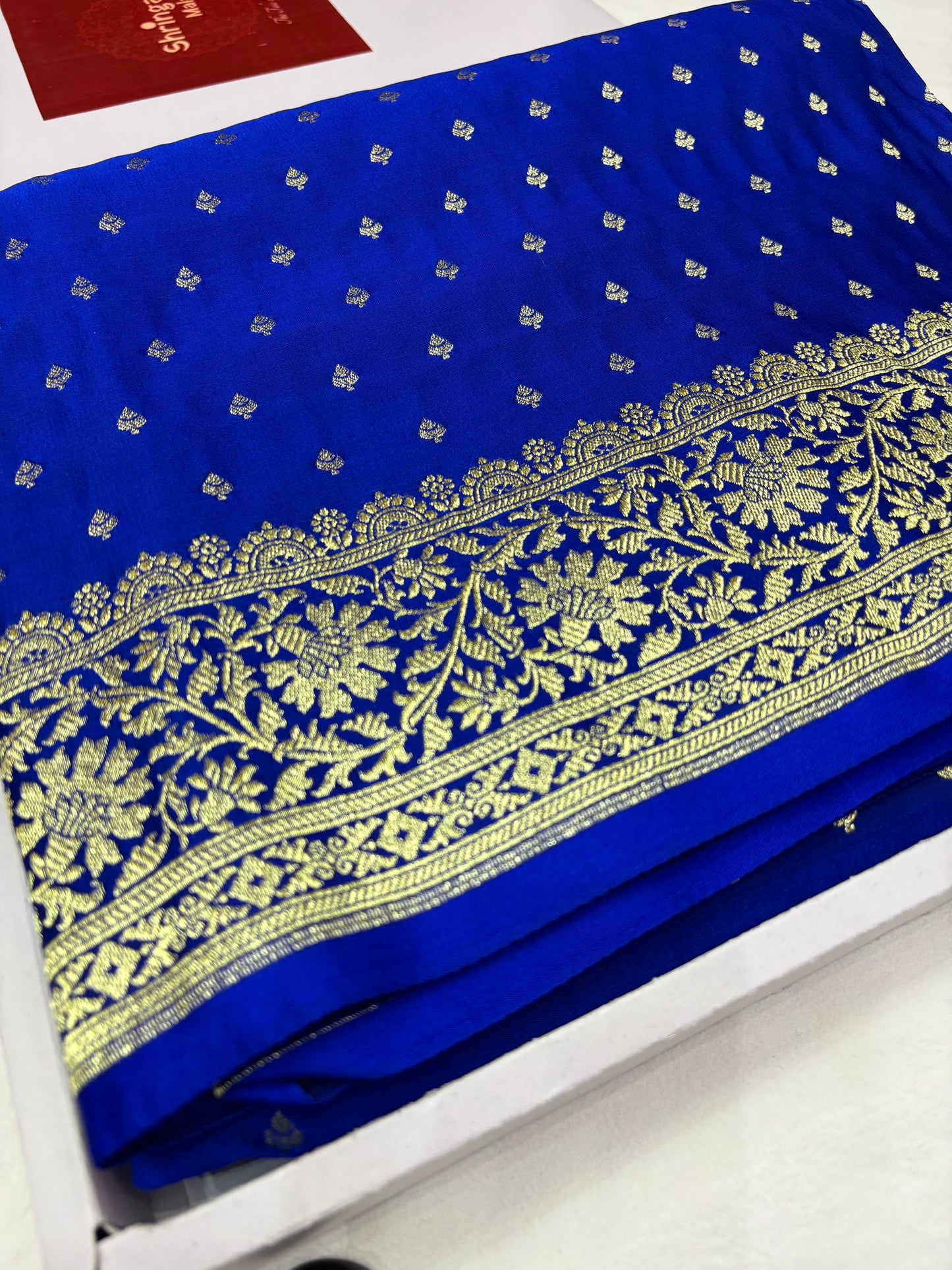 Royal Blue Katan Banarasi Saree with Buti Work and Floral Border