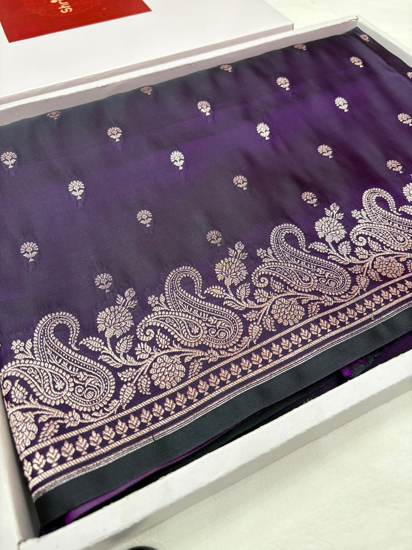 Dual Tone Purple Katan Banarasi Saree with Paisley Border and Grand Pallu (K21)