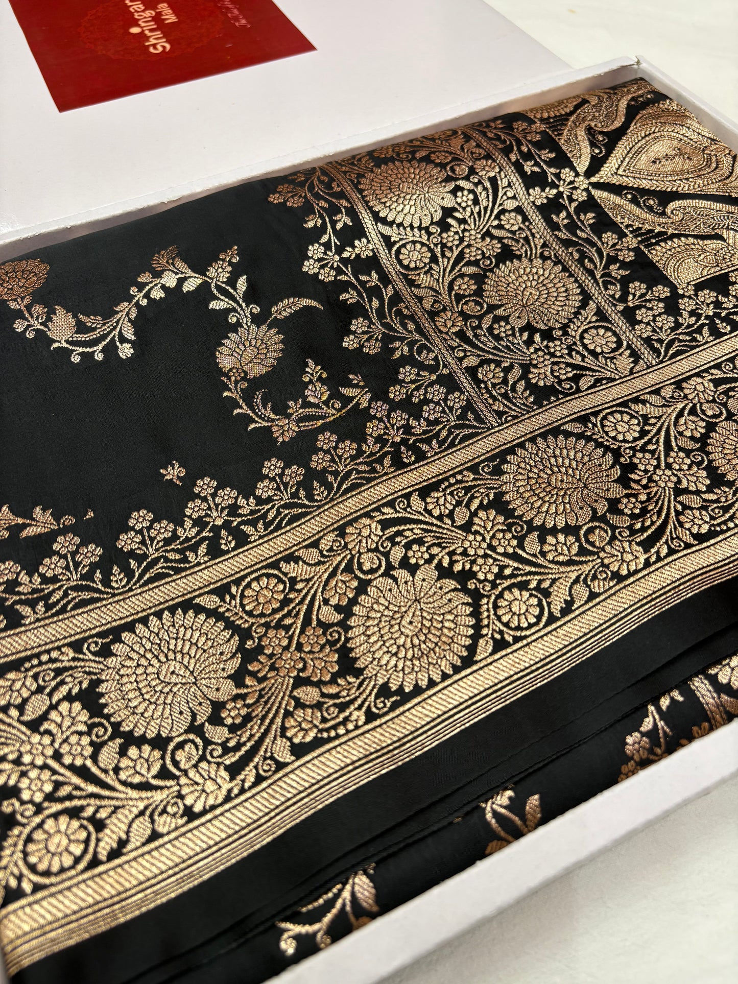 Black Katan Banarasi Saree with Floral Buti Weaving and Rich Zari Pallu