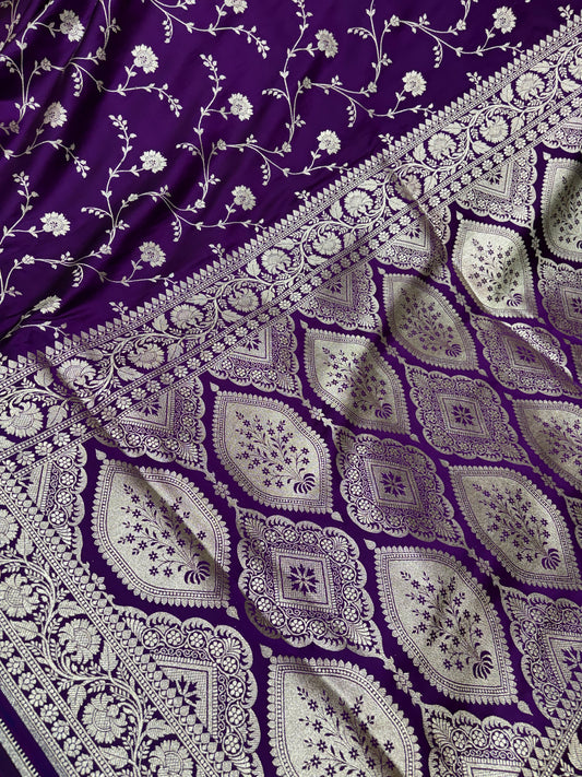 Magenta Katan Banarasi Saree with Floral Jaal and Traditional Pallu