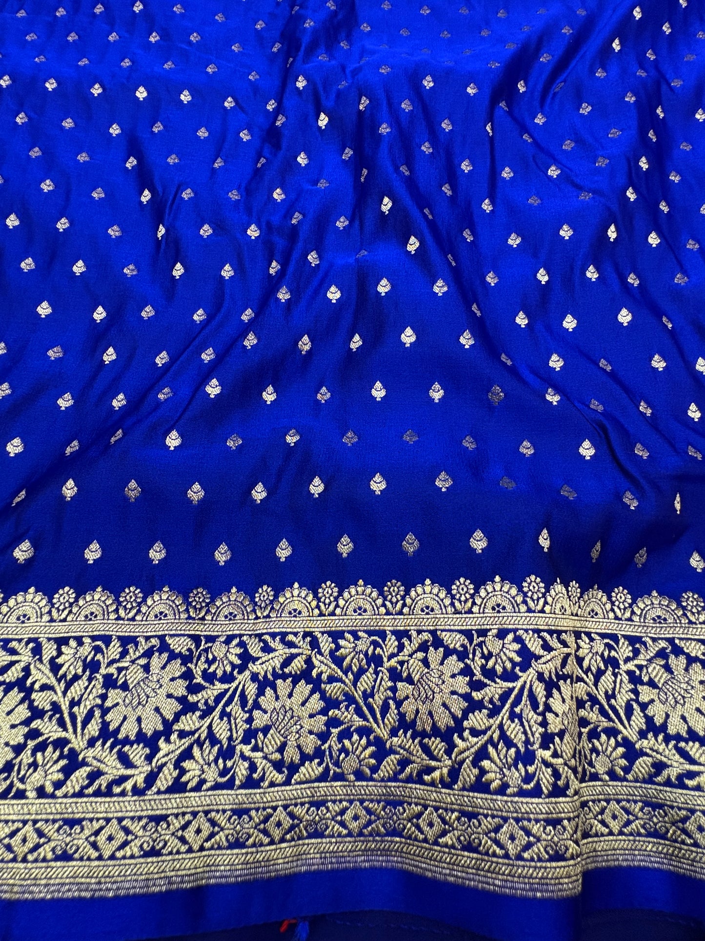 Royal Blue Katan Banarasi Saree with Buti Work and Floral Border