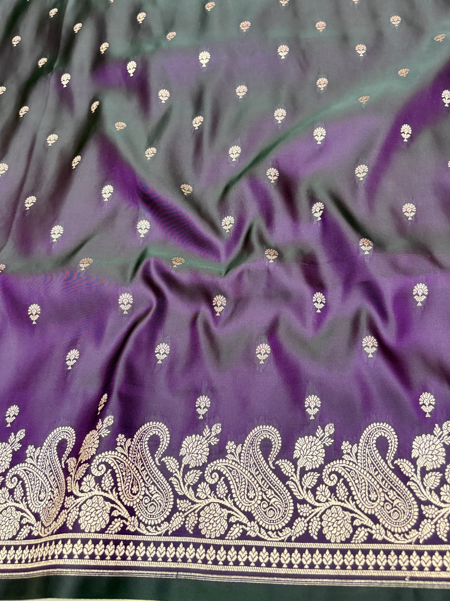 Dual Tone Purple Katan Banarasi Saree with Paisley Border and Grand Pallu (K21)