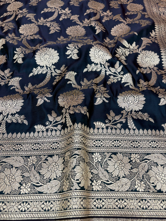Algae Green Katan Banarasi Saree with Floral Jaal Weaving and Grand Zari Pallu