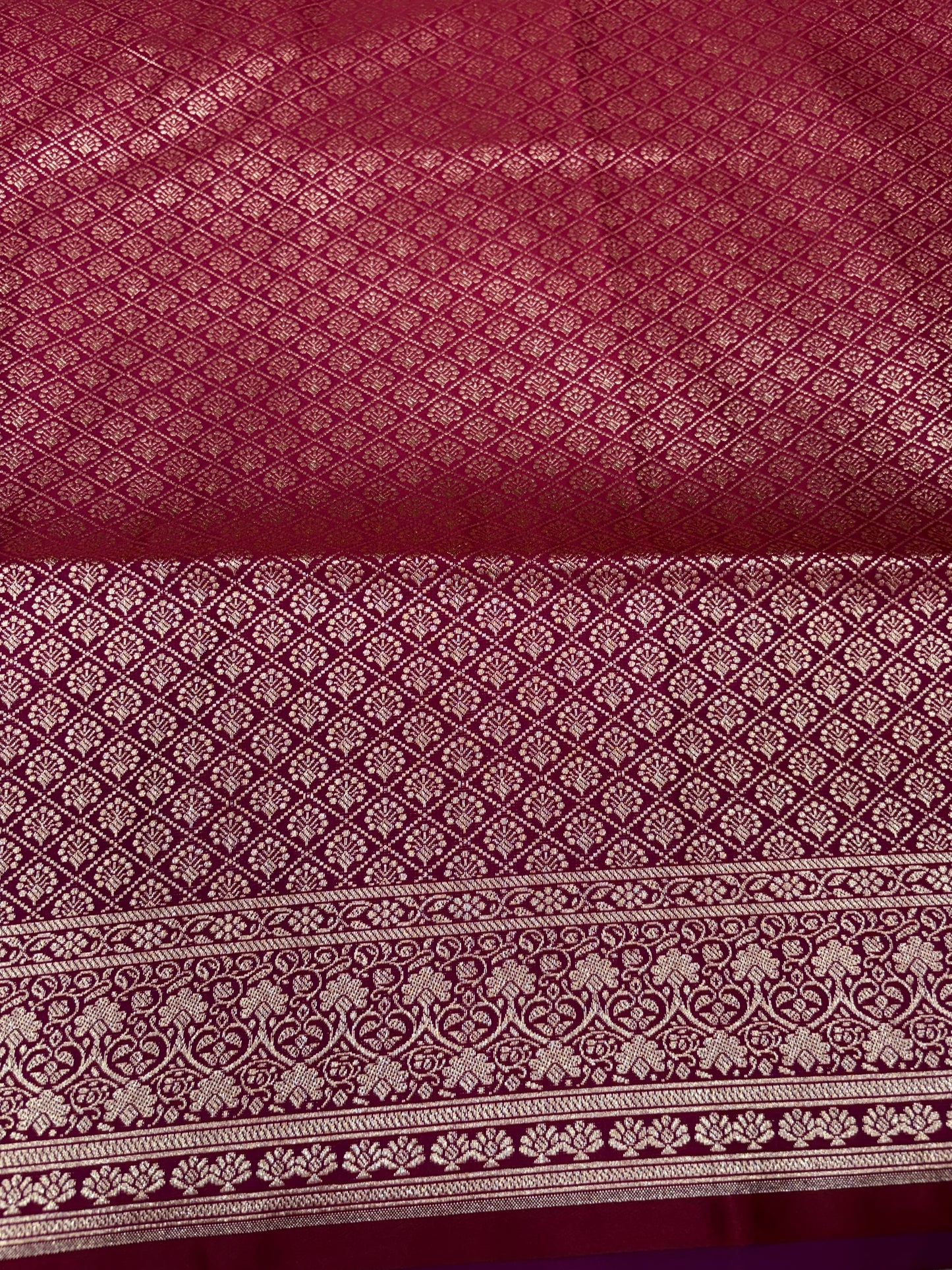 Rani Pink Katan Banarasi Saree with Gold Zari Buti and Rich Woven Pallu