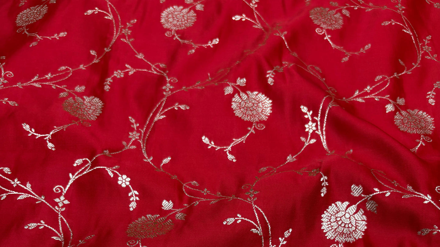 Red Katan Banarasi Saree with Gold Zari Floral Jaal and Tassel Pallu