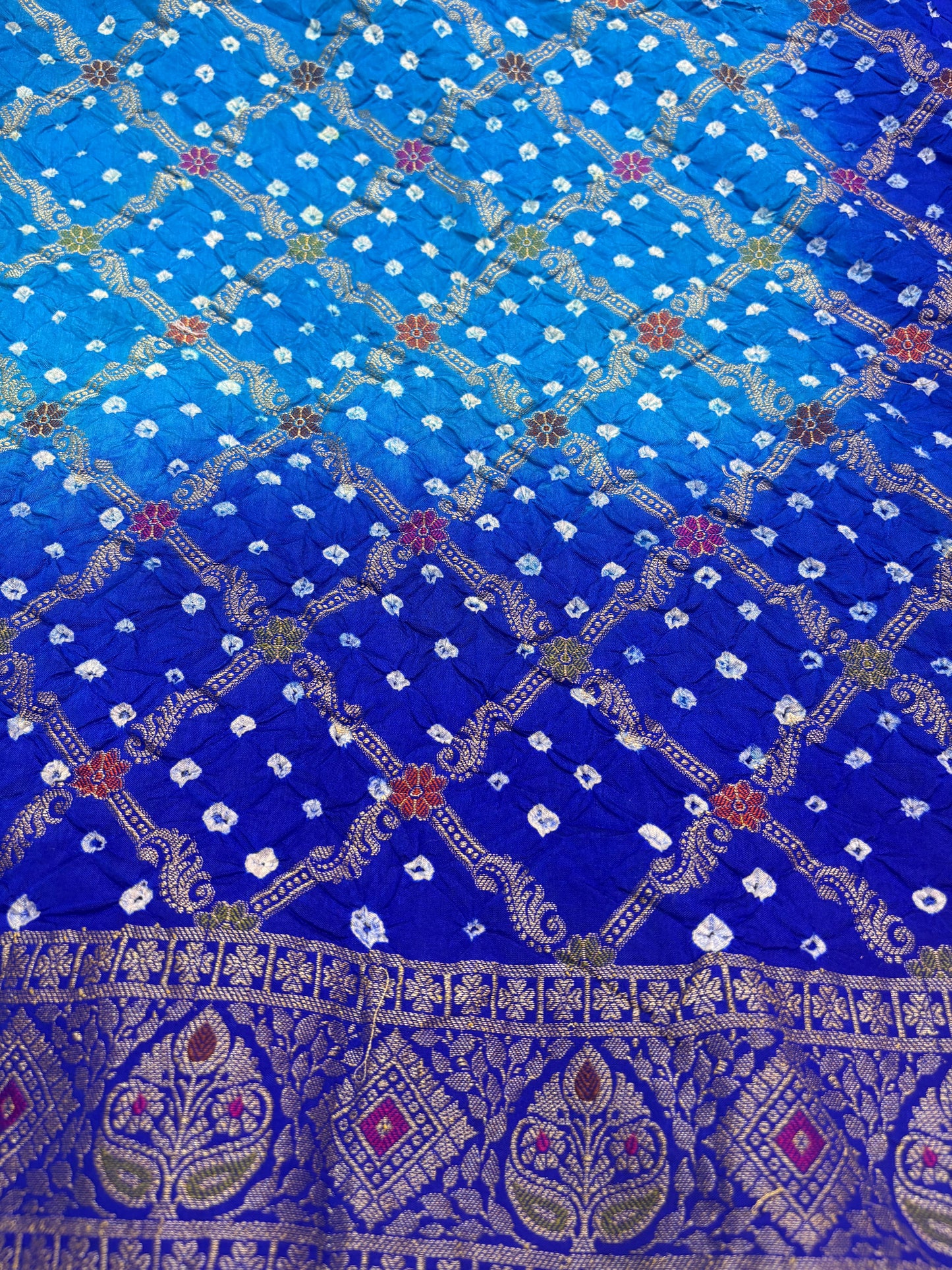 Royal Blue Contrast Bandhej Banarasi Silk Saree