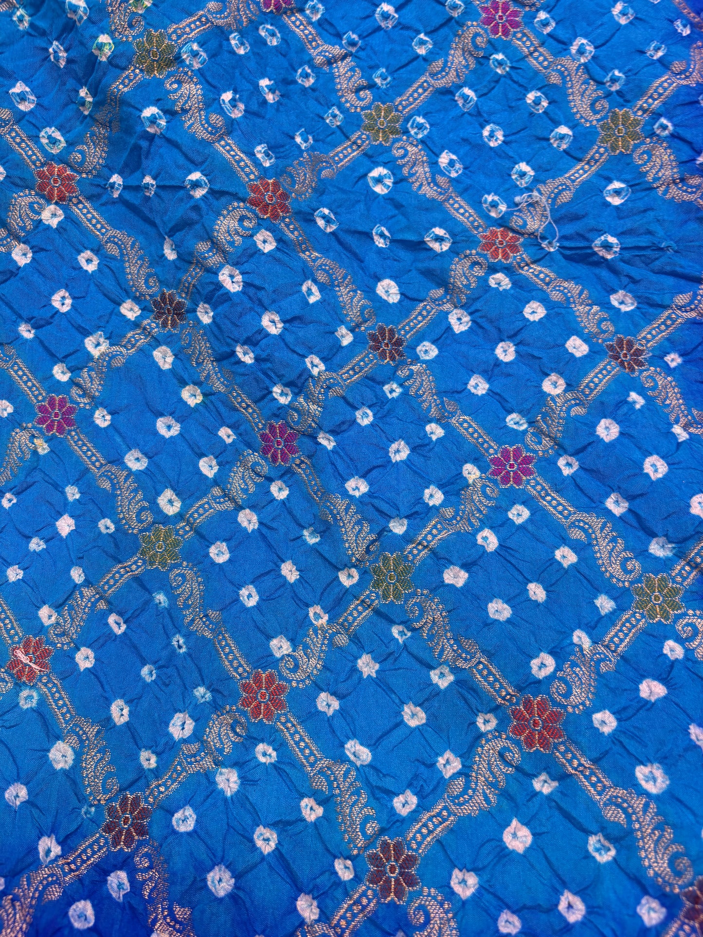 Royal Blue Contrast Bandhej Banarasi Silk Saree