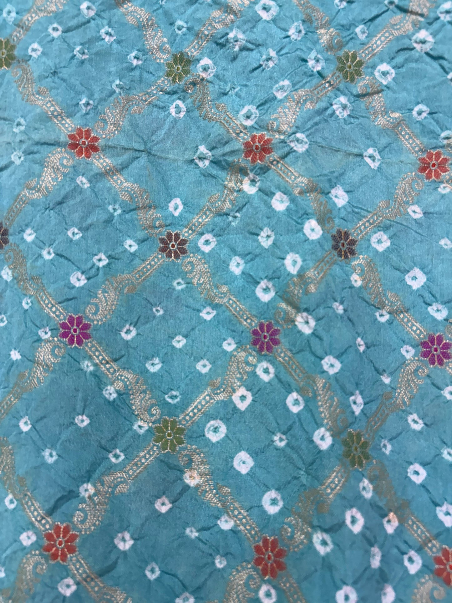 Sea Green & Aqua Blue Contrast Bandhej Banarasi Silk Saree
